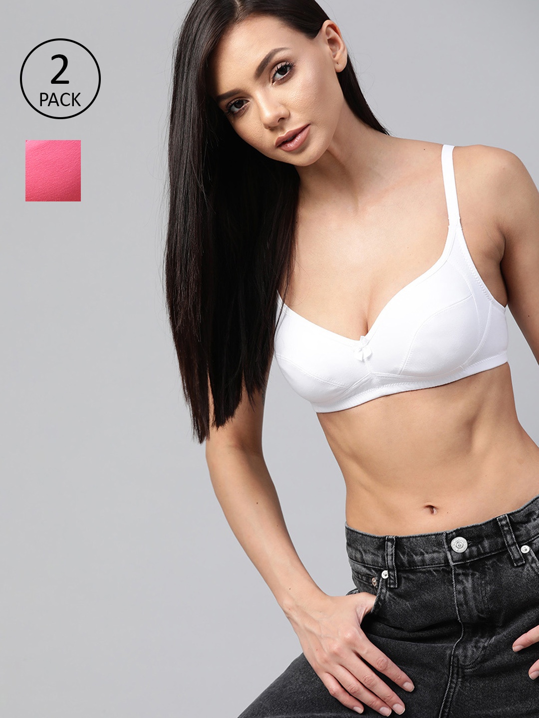 

Roadster White & Pink Everyday Bra Full Coverage Lightly Padded