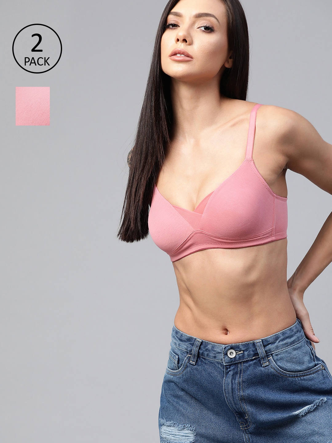 

Roadster Pack Of 2 Solid Medium Coverage Lightly Padded T-shirt Bra PM-RD-MF-01, Beige