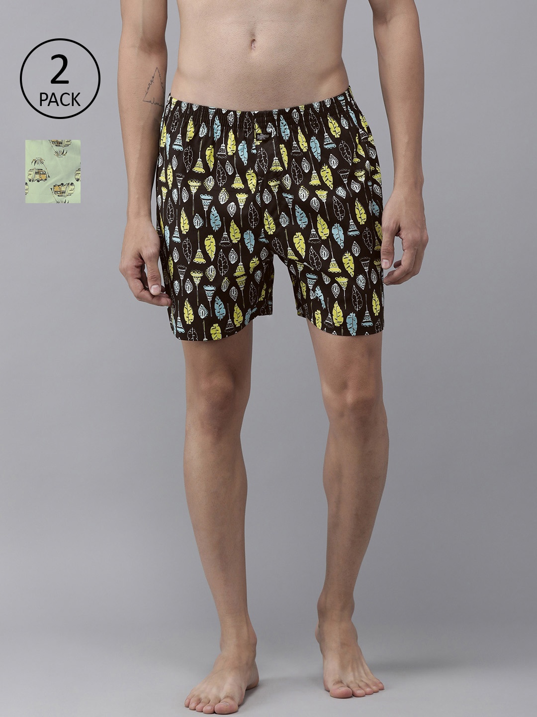 

Roadster Men Pack of 2 Printed Pure Cotton Boxers RDS-KEN-MBOX- PRINT-02XS, Black