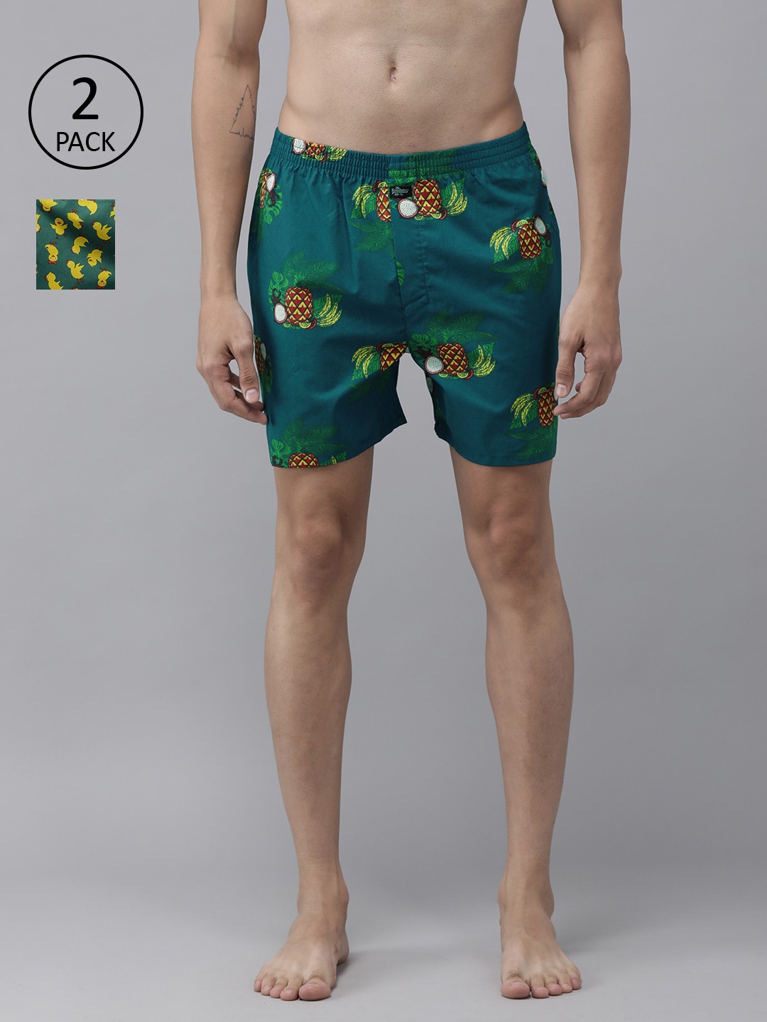 

Roadster Men Pack of 2 Printed Pure Cotton Boxers RDS-KEN-MBOX-PRINT-02XW, Green