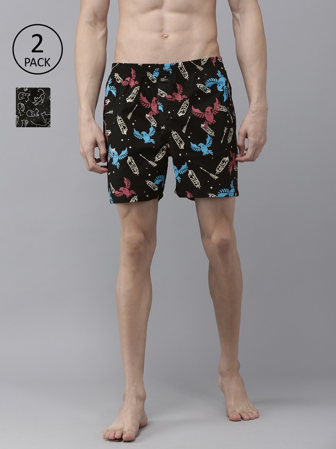 

Roadster Men Pack of 2 Printed Pure Cotton Boxers RDS-KEN-MBOX-PRINT-02XQ, Black