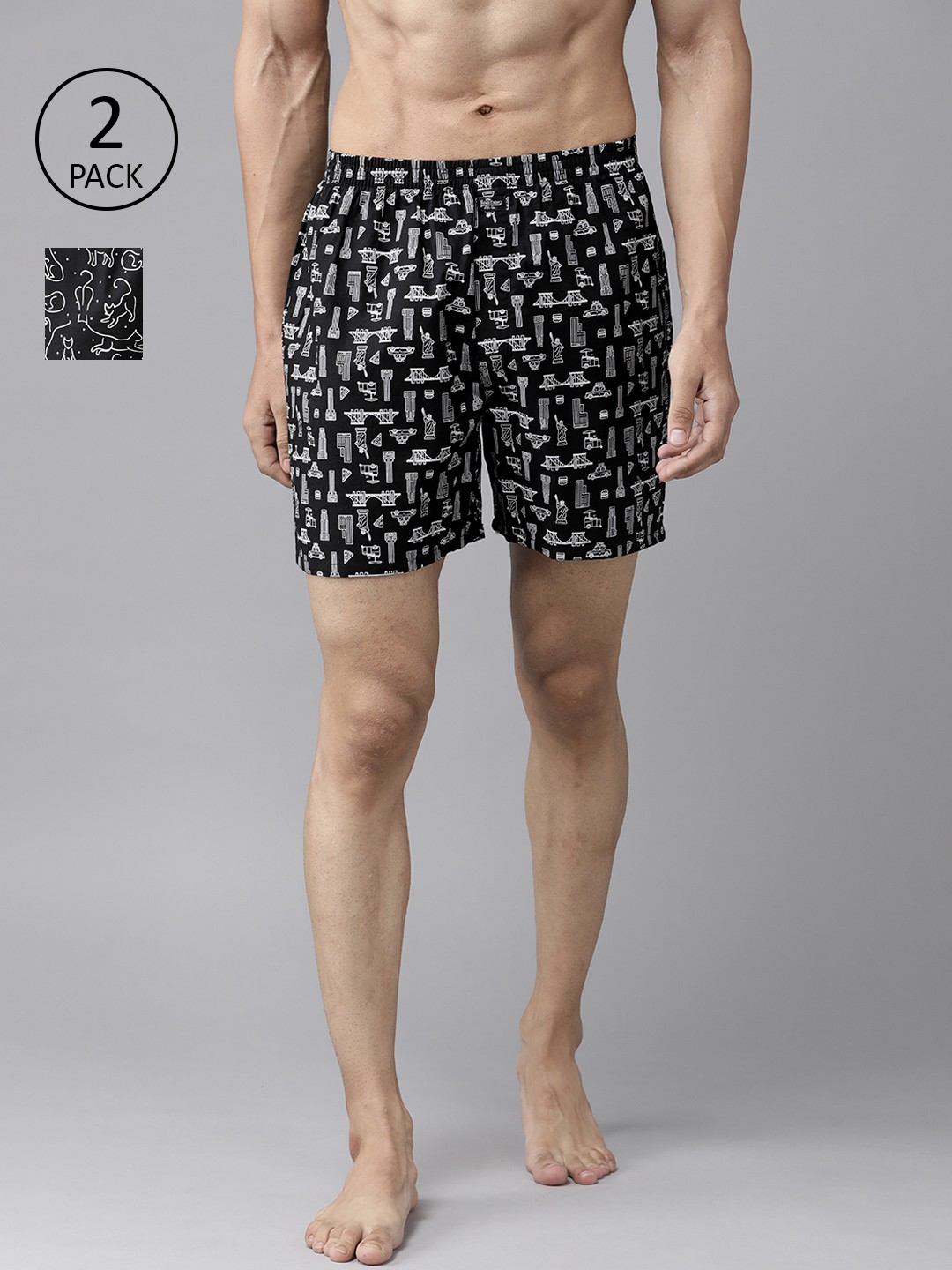 

Roadster Men Pack of 2 Printed Cotton Boxers, Black