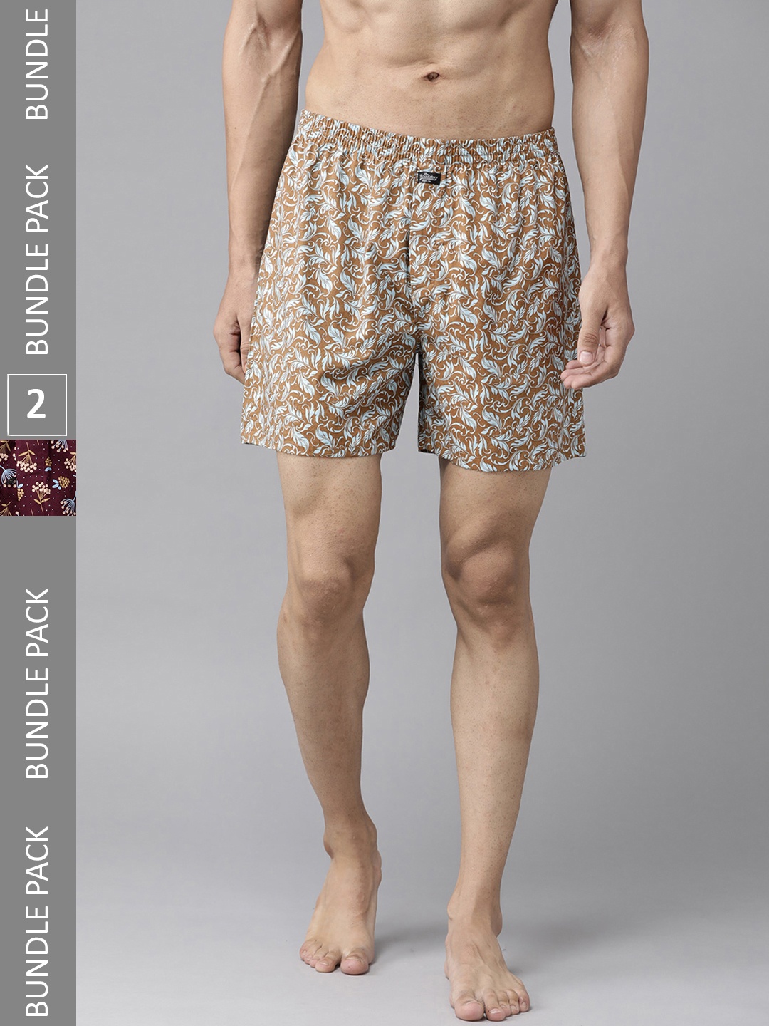 

Roadster Men Pack of 2 Printed Cotton Boxers, Maroon