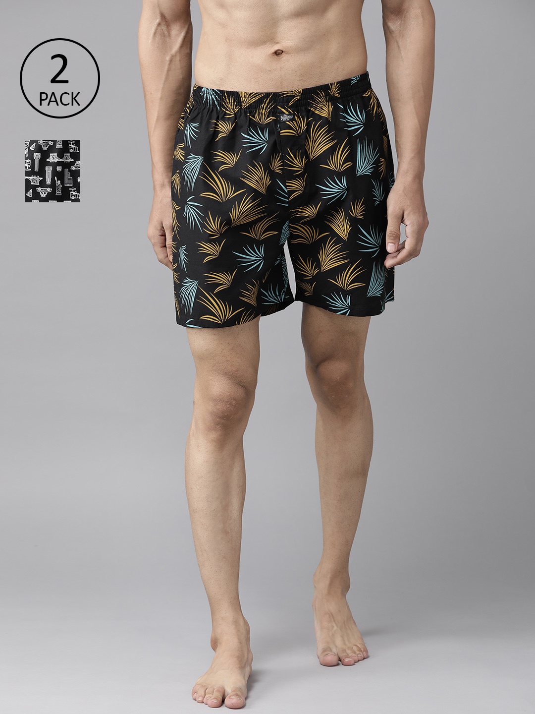 

Roadster Men Pack of 2 Printed Cotton Boxers, Black