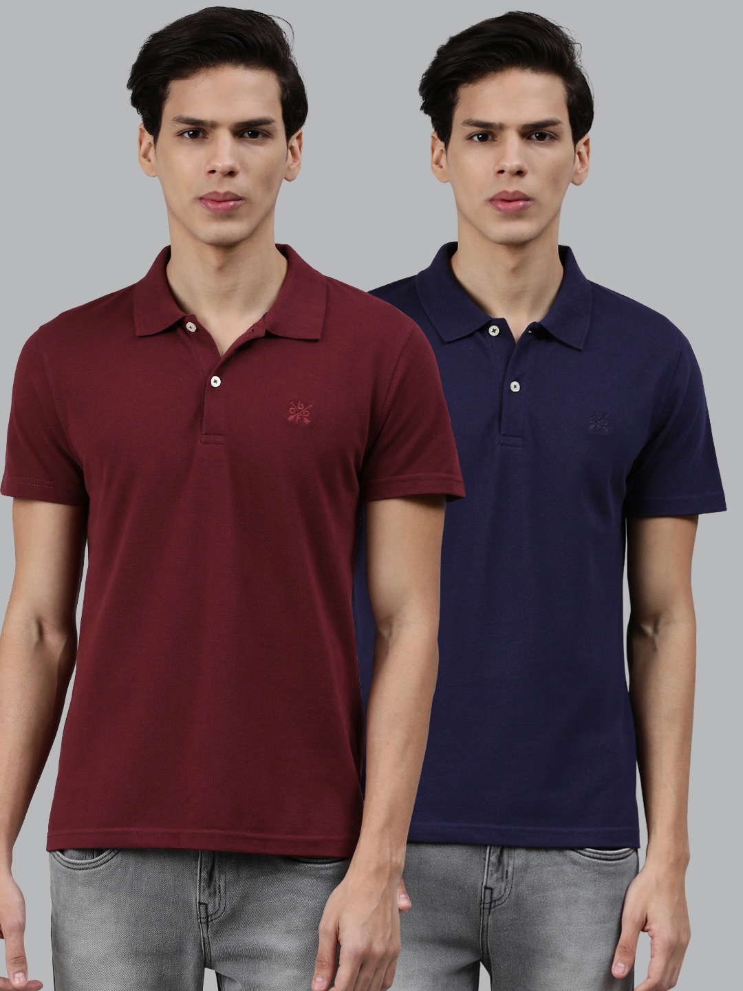

abof Men Pack of 2 Solid Polo Collar T-shirts, Maroon
