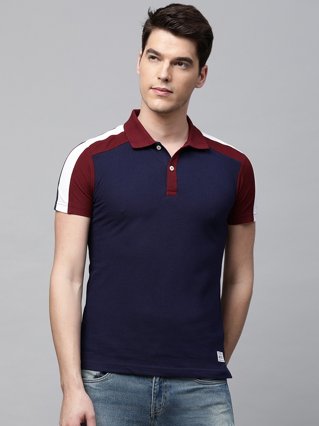 

abof Men Navy Blue Solid Polo Collar T-shirt