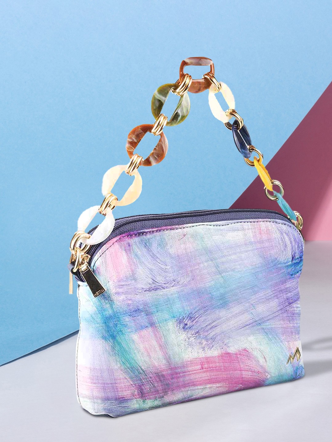 

Metro Blue Printed PU Structured Sling Bag
