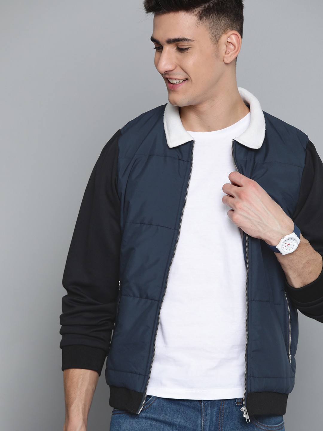 

Mast & Harbour Men Navy Blue Padded Jacket