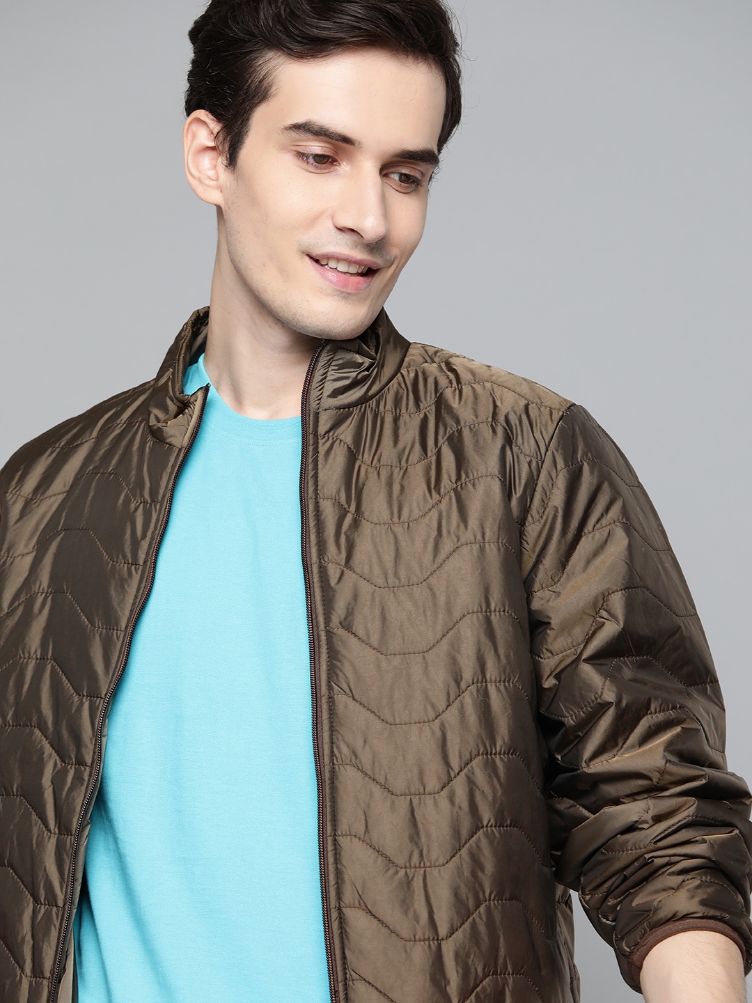 

Mast & Harbour Men Olive Brown Solid Padded Jacket