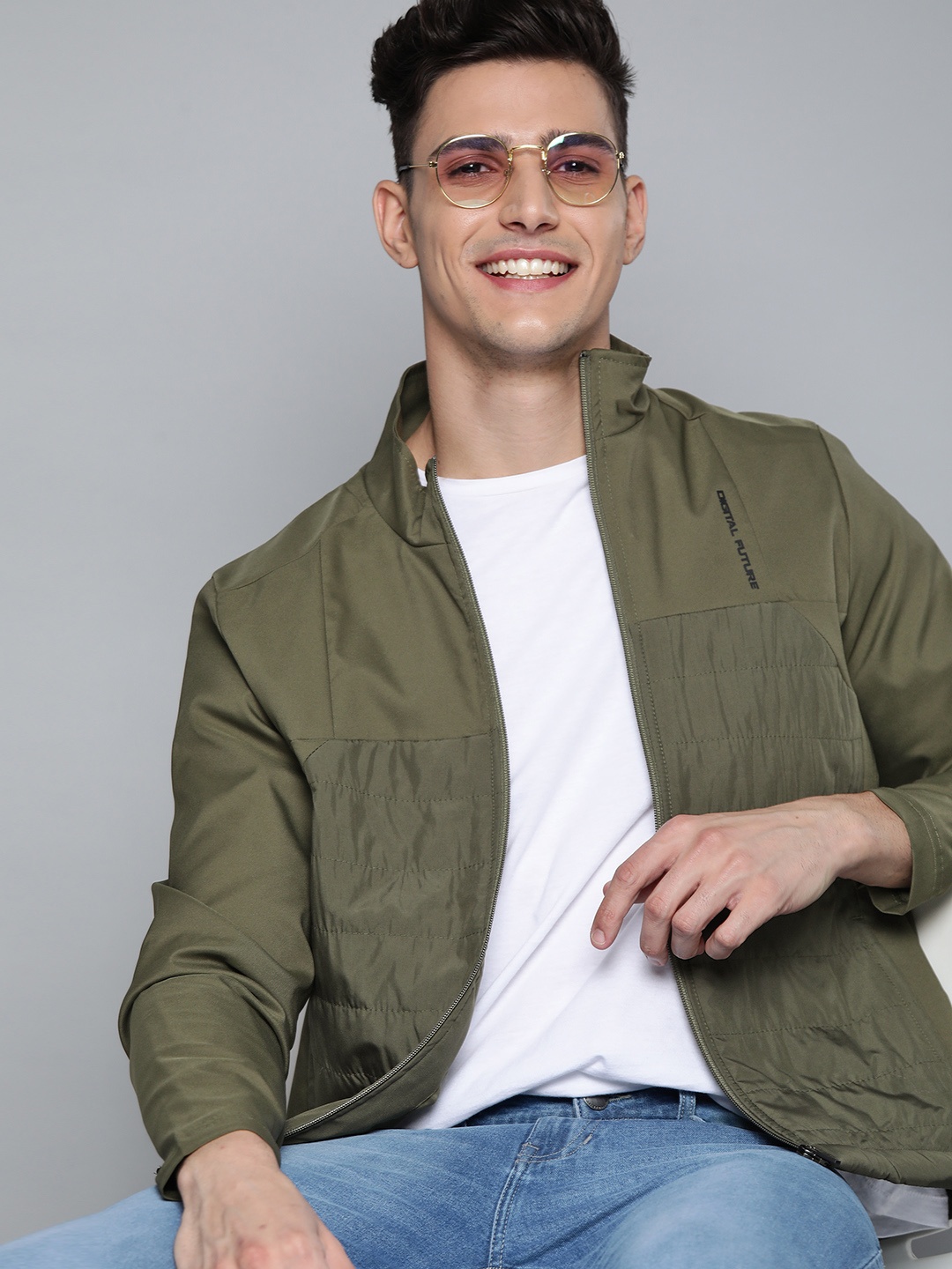 

Mast & Harbour Men Olive Green Solid Tailored Jacket