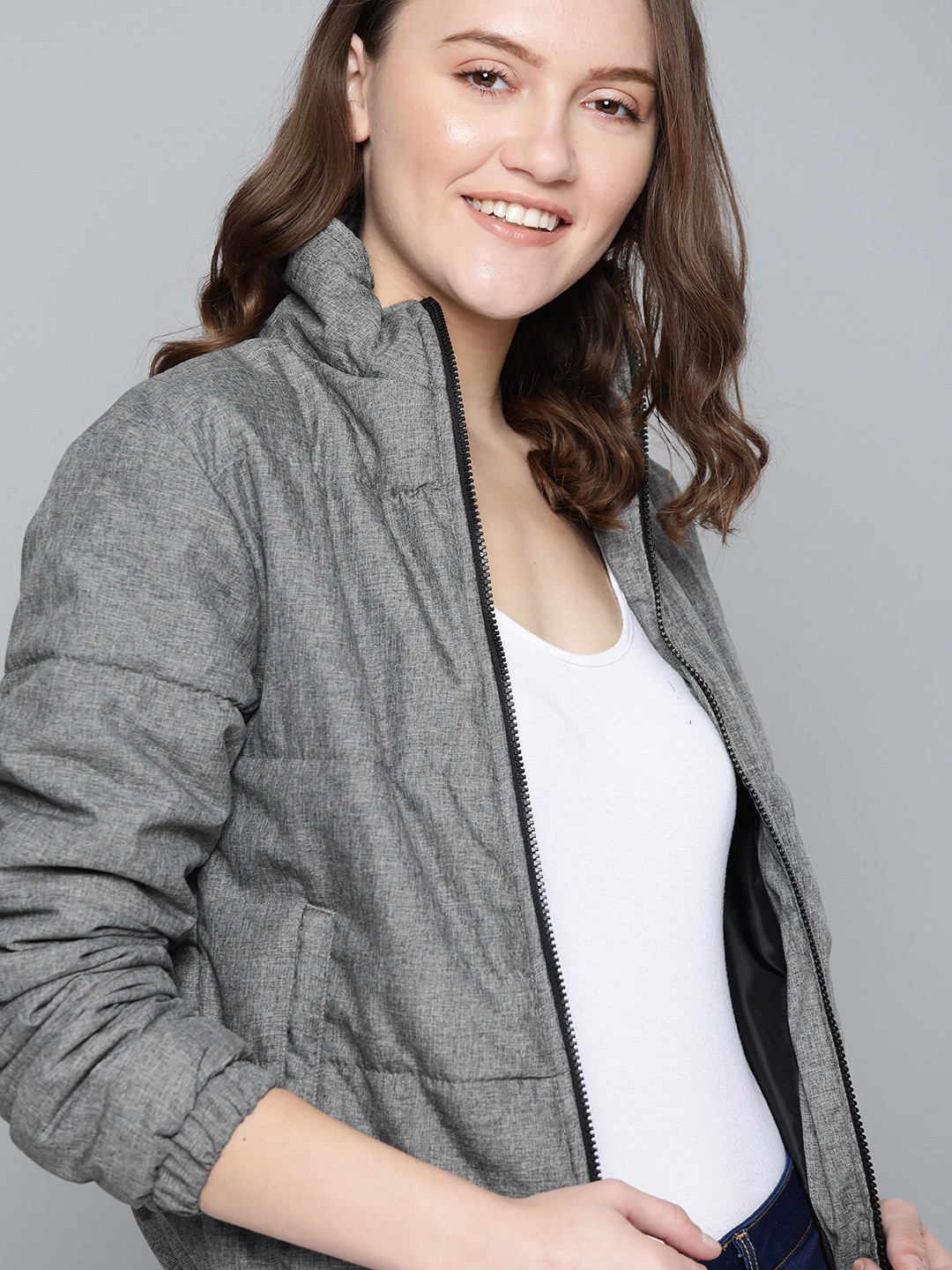 

Mast & Harbour Women Grey Solid Padded Jacket