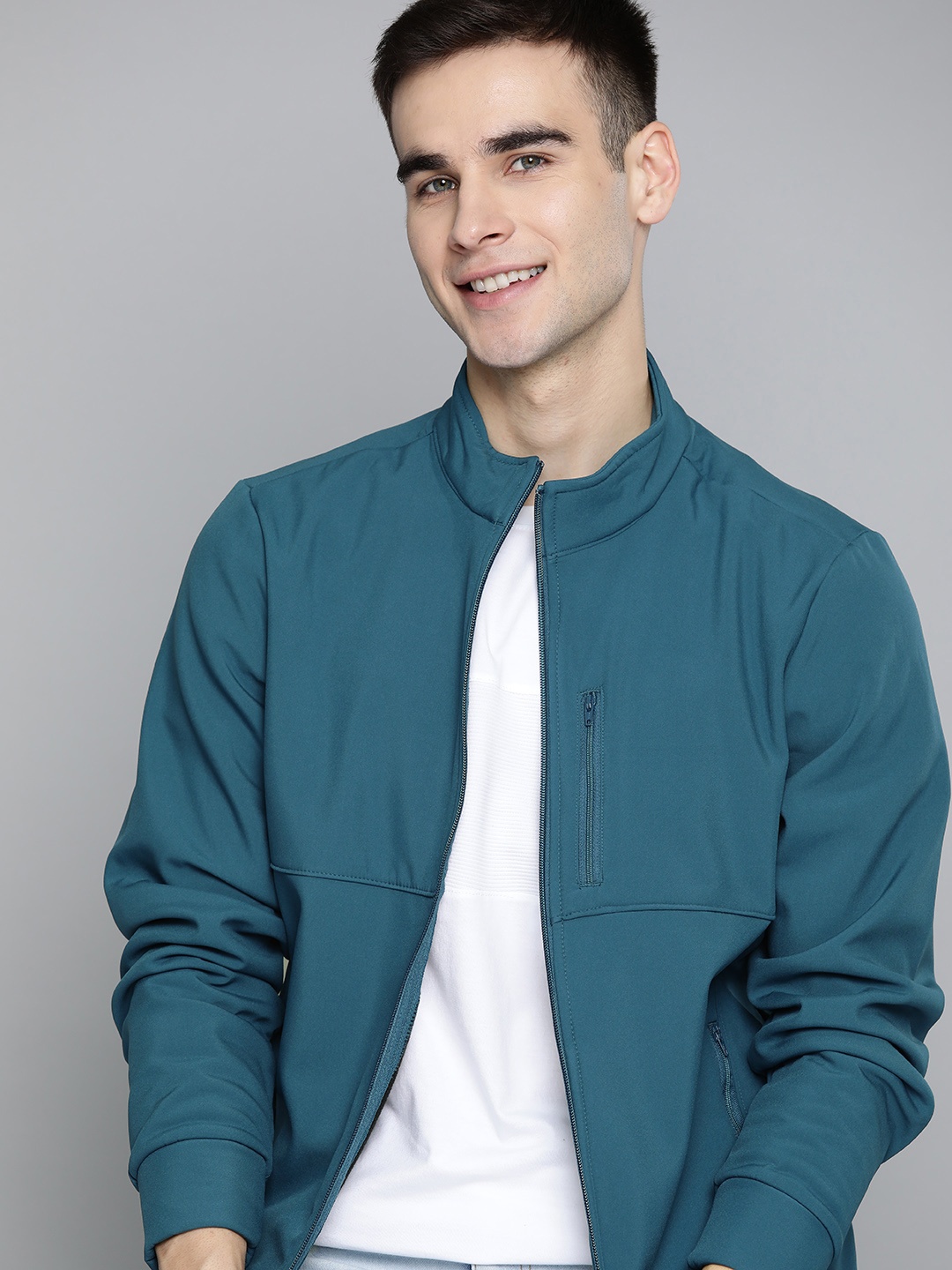 

Mast & Harbour Men Teal Green Solid Tailored Jacket