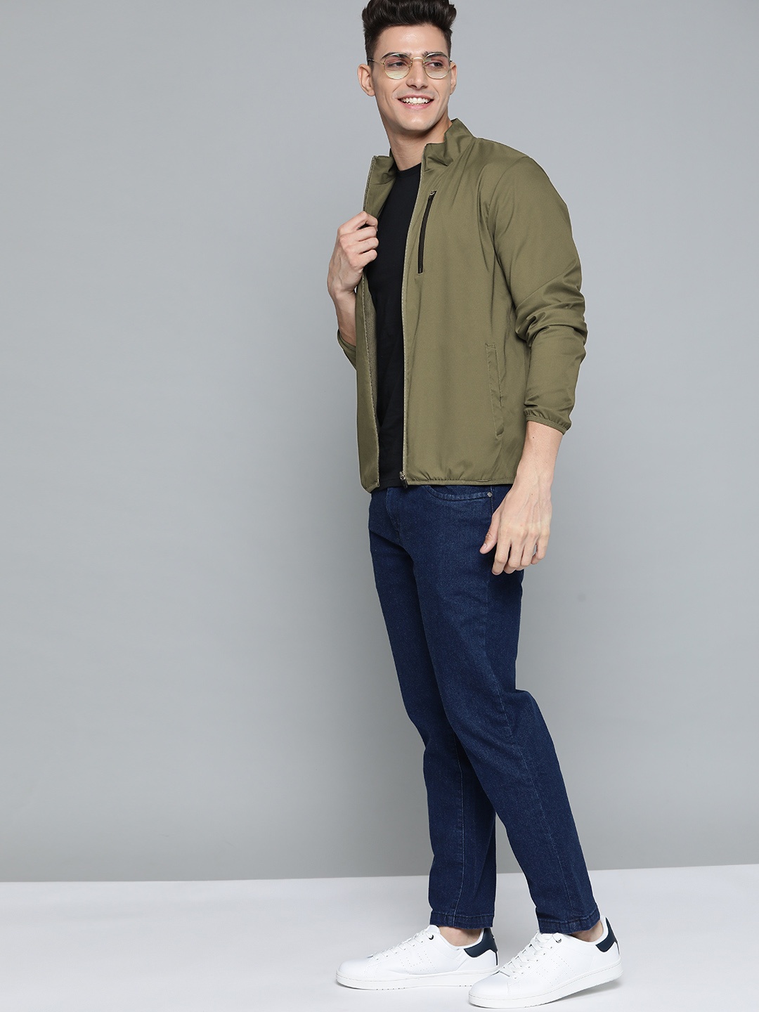 

Mast & Harbour Men Olive Green Bomber Jacket