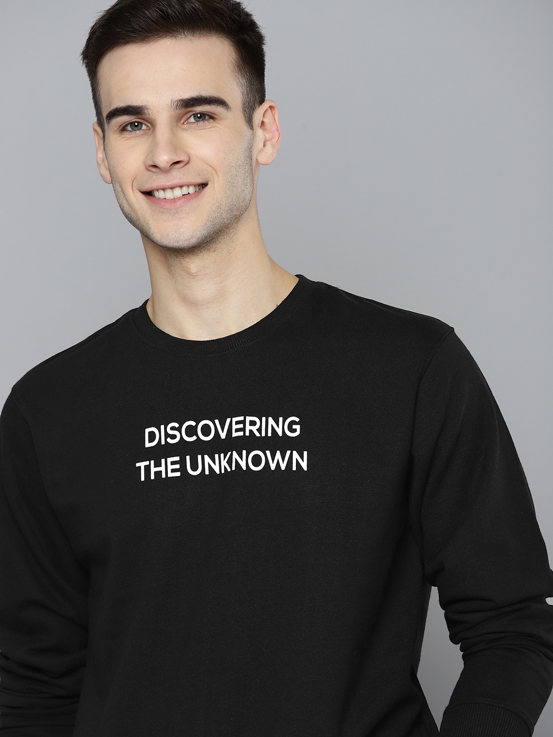 

Mast & Harbour Men Black & White Typographic Print Sweatshirt