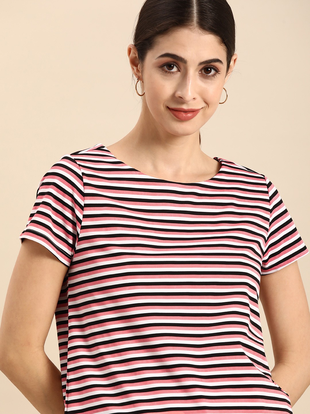 

all about you Women Pink & White Striped T-shirt