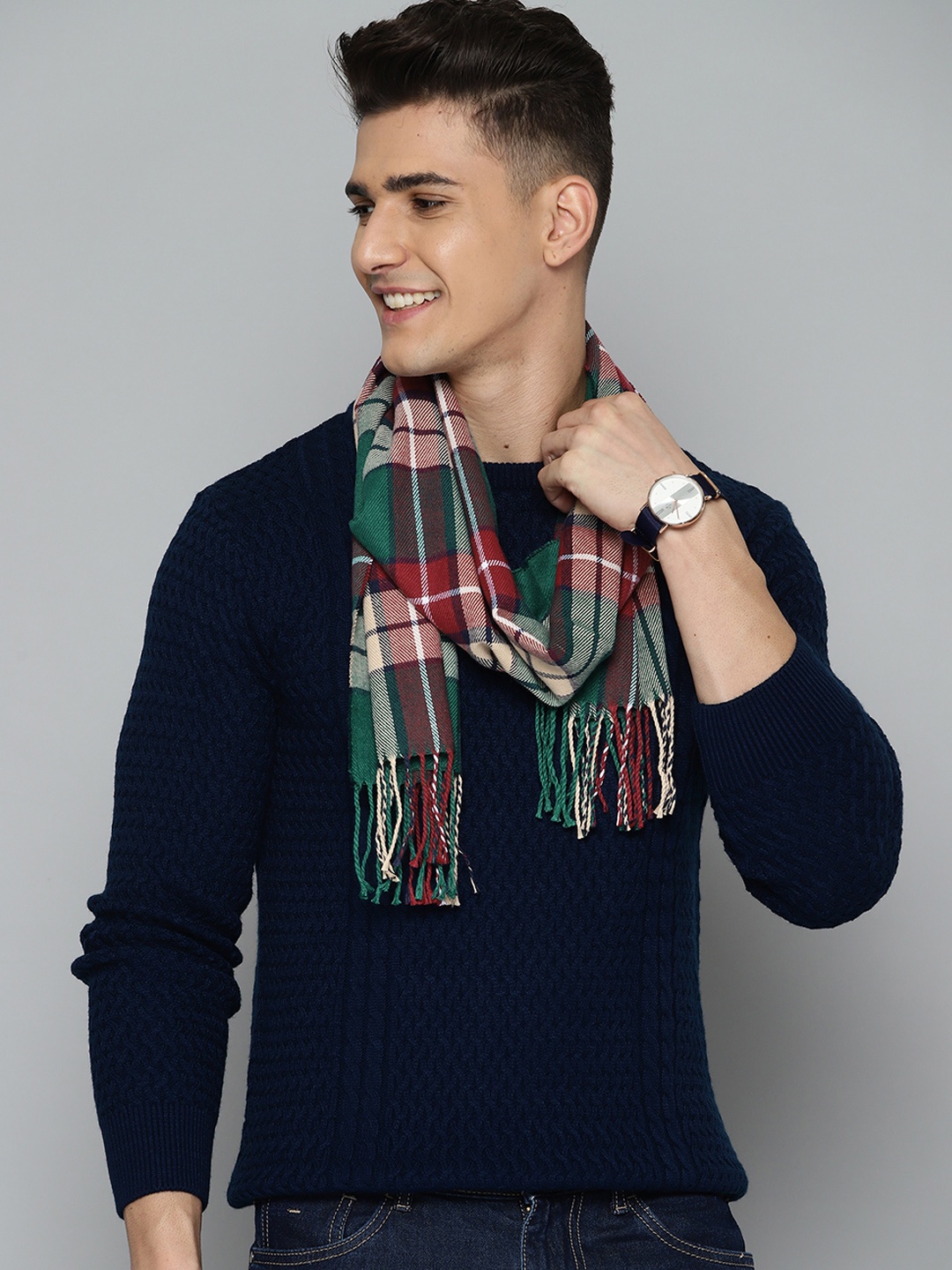 

Mast & Harbour Men Green & Red Checked Scarf