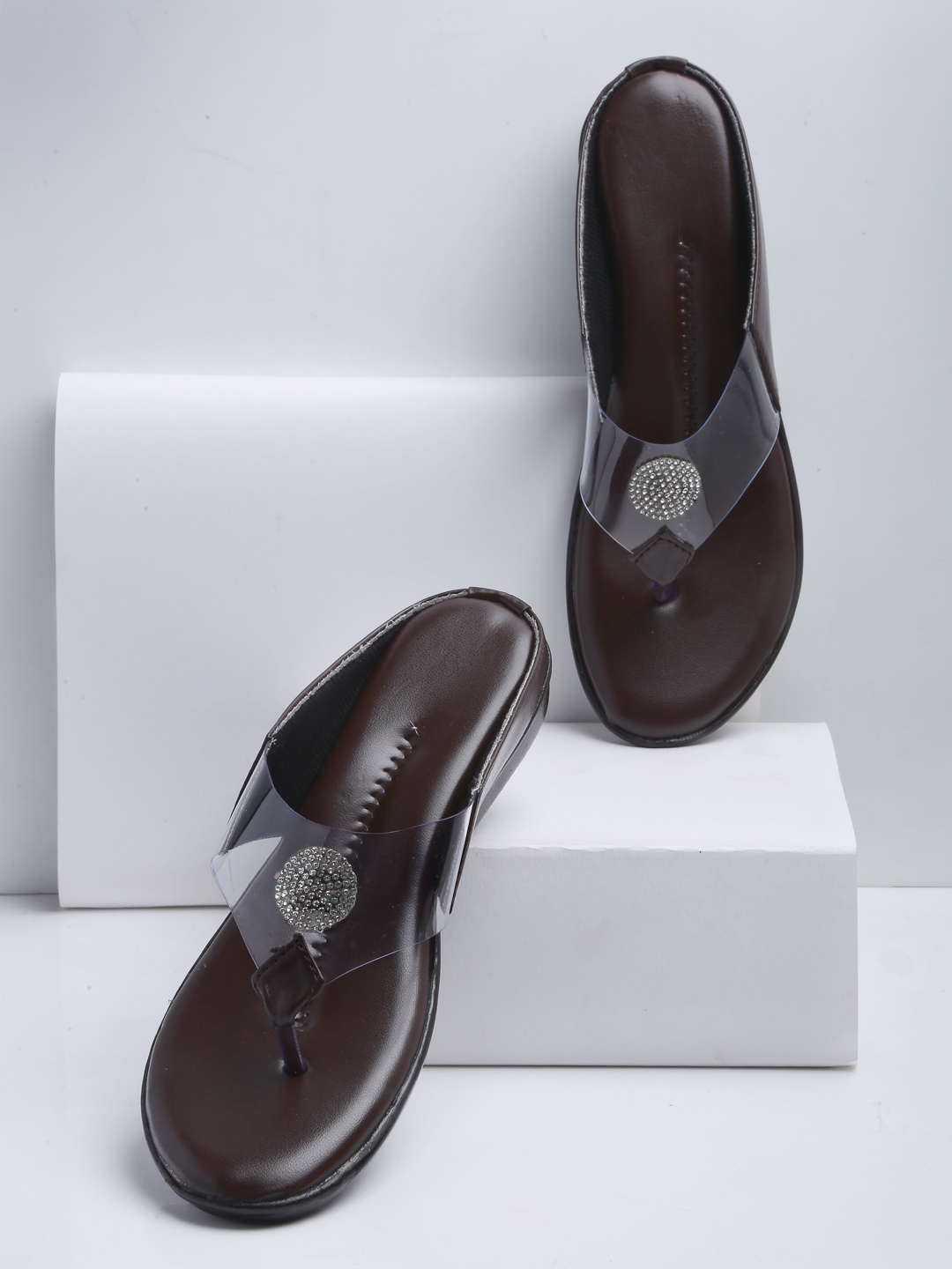 

DEAS Women Coffee Brown Embellished Open Toe Flats