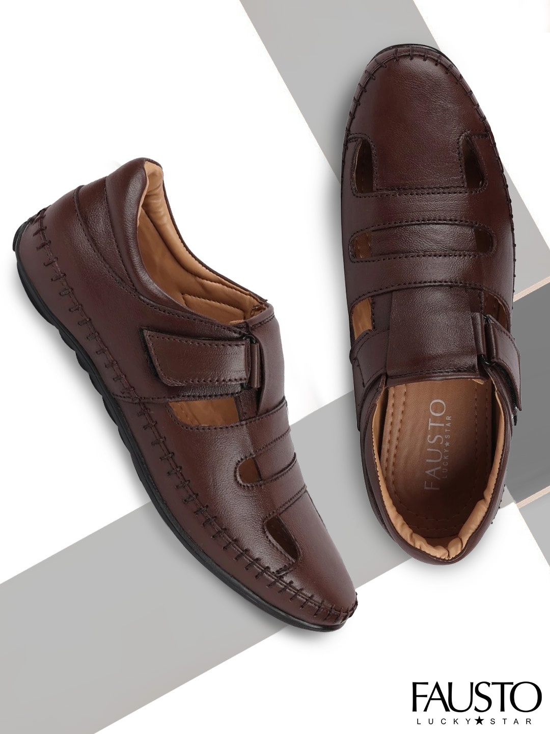 

FAUSTO Men Brown Leather Fisherman Sandals