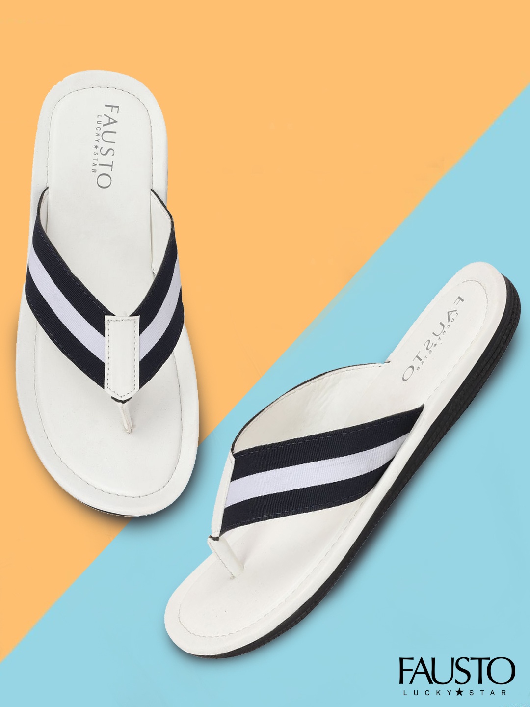 

FAUSTO Men Navy Blue & White Striped Thong Flip-Flops