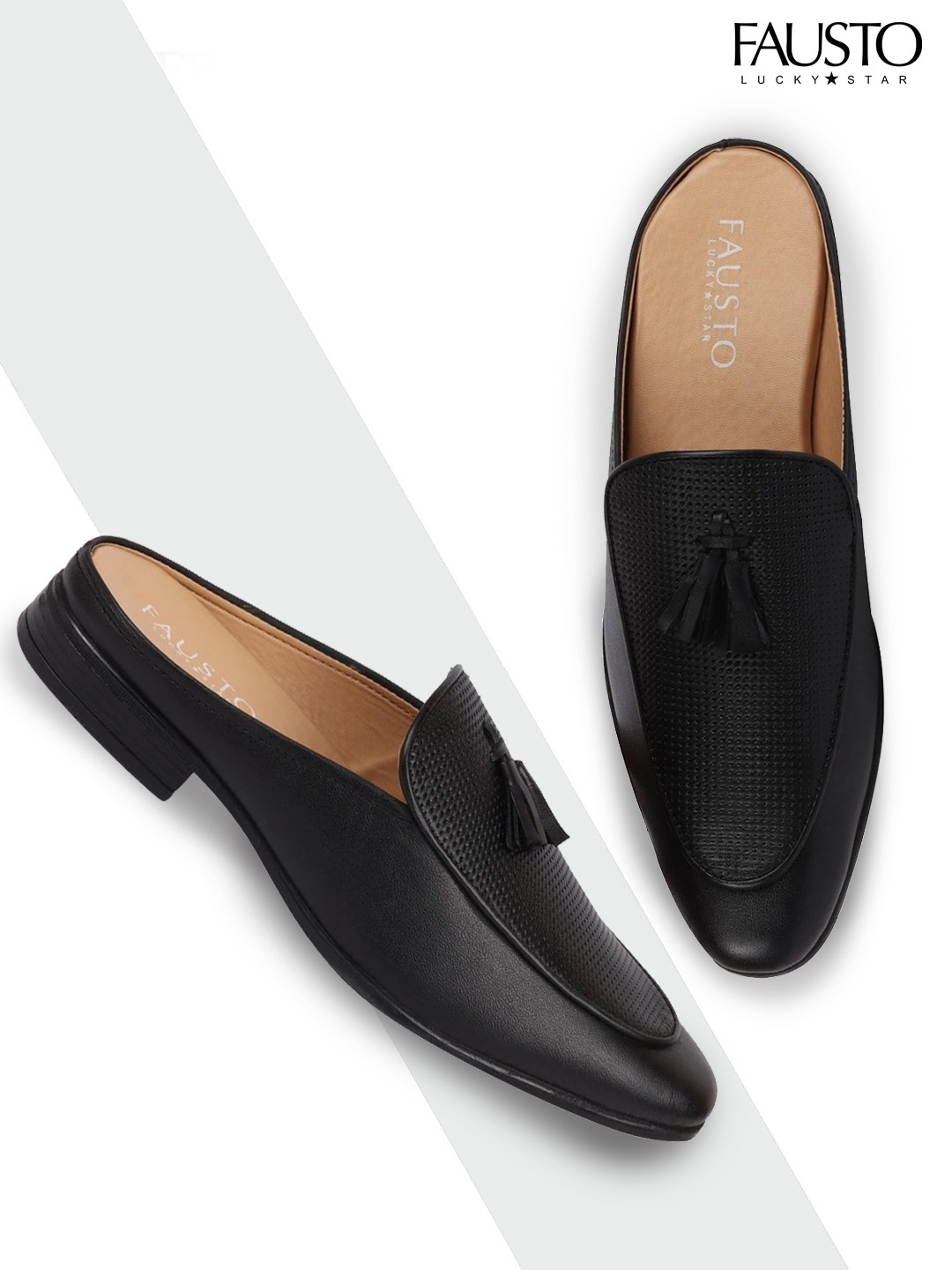 

FAUSTO Men Black Leather Mules