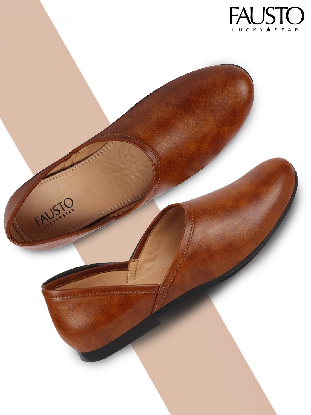 

FAUSTO Men Tan Brown PU Mojaris