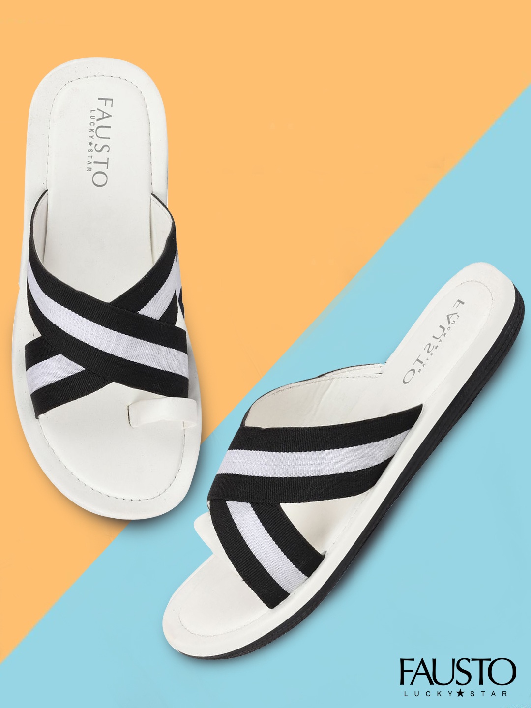 

FAUSTO Men Navy Blue & White Striped Thong Flip-Flops