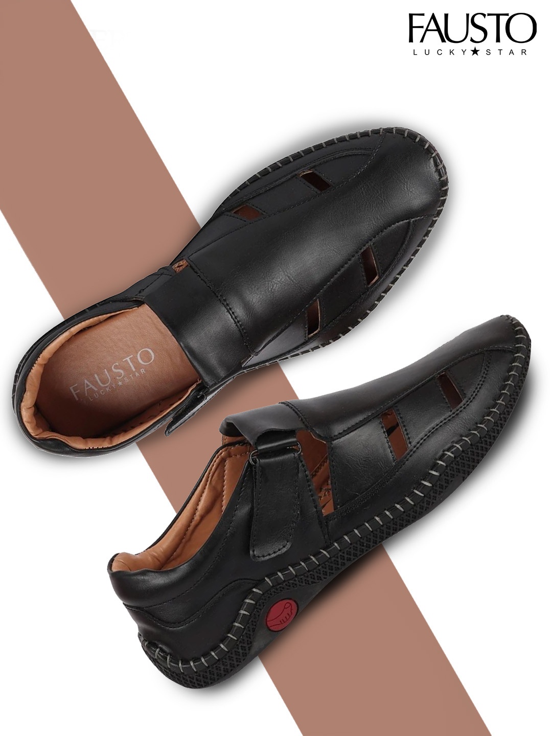 

FAUSTO Men Black PU Shoe-Style Sandals