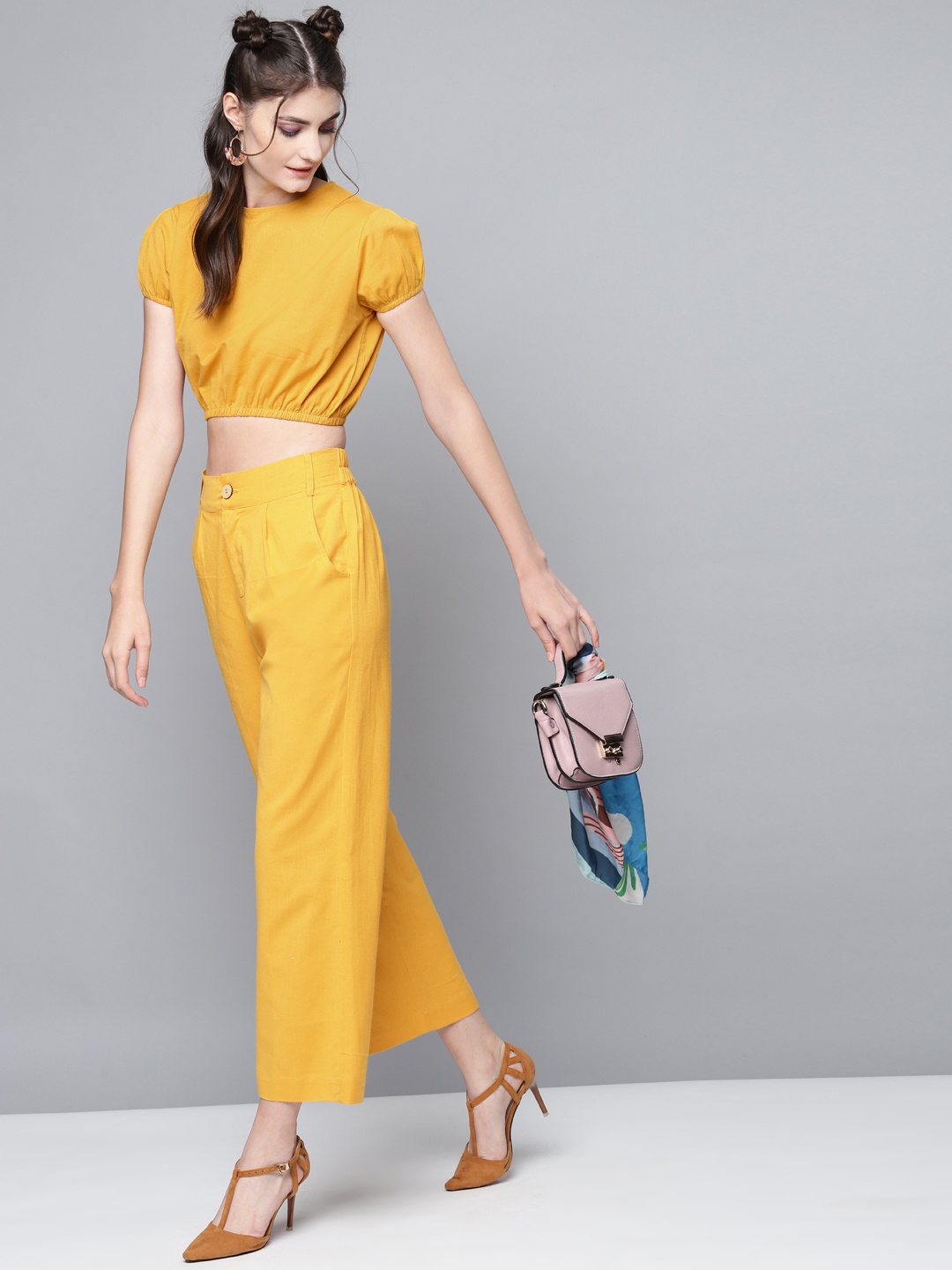 

SASSAFRAS Women Mustard Yellow High-Rise Pleated Trousers