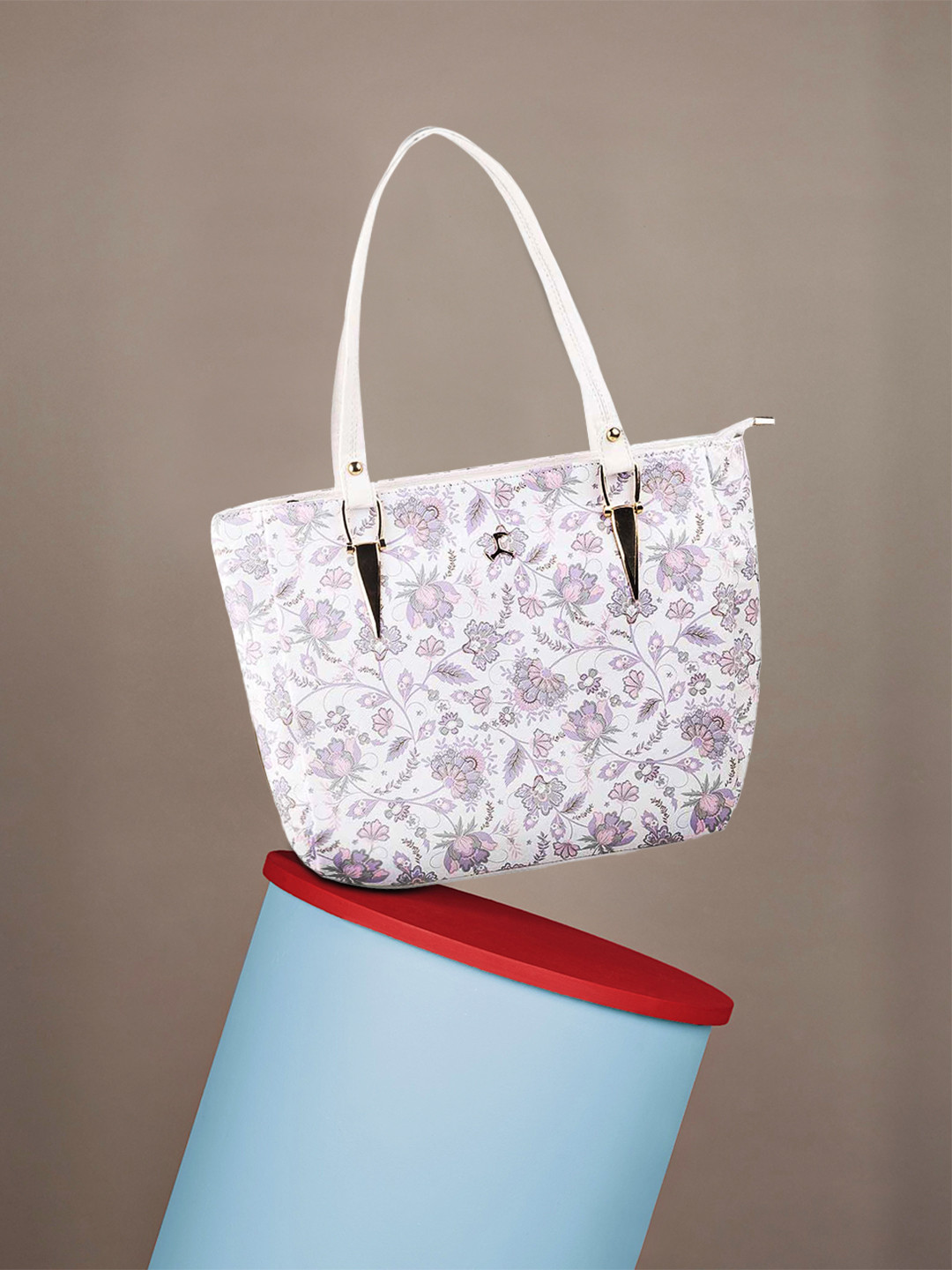 

Mochi White Printed PU Shopper Shoulder Bag