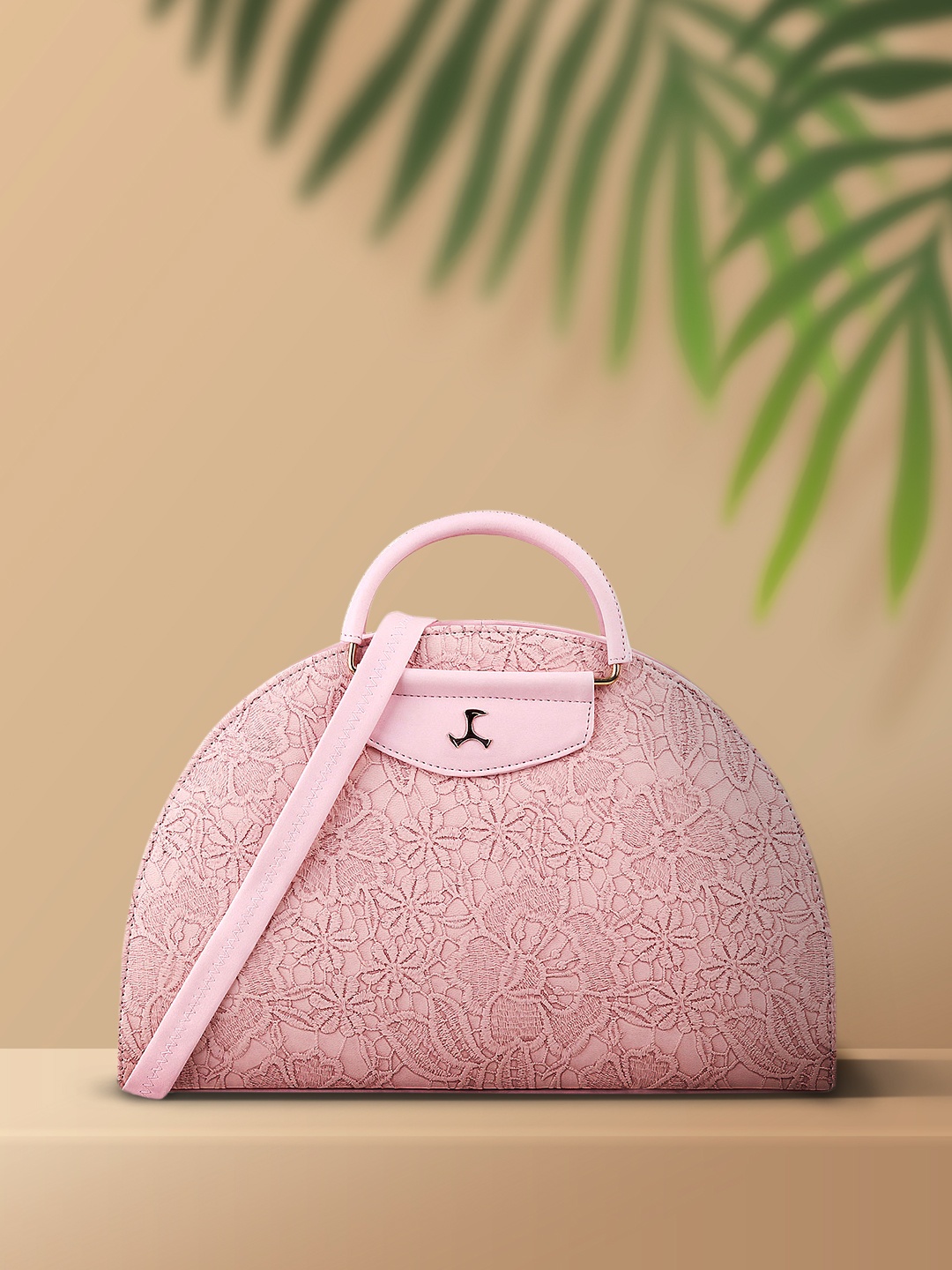 

Mochi Pink Floral PU Half Moon Handheld Bag