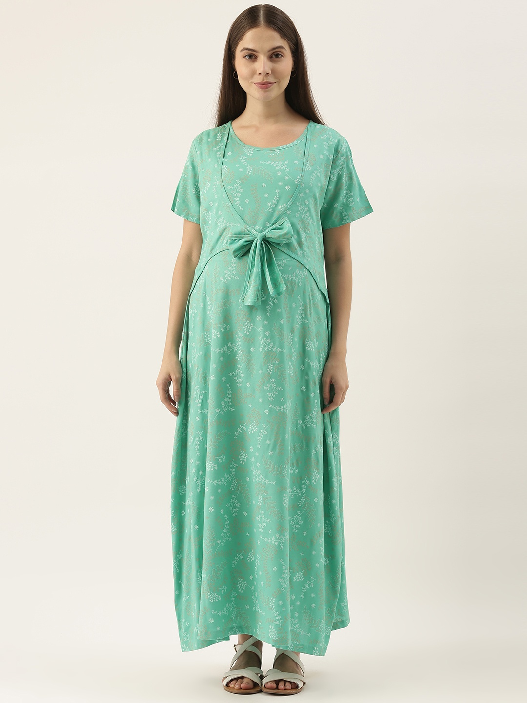 

Nejo Green & White Floral Maternity Maxi Dress