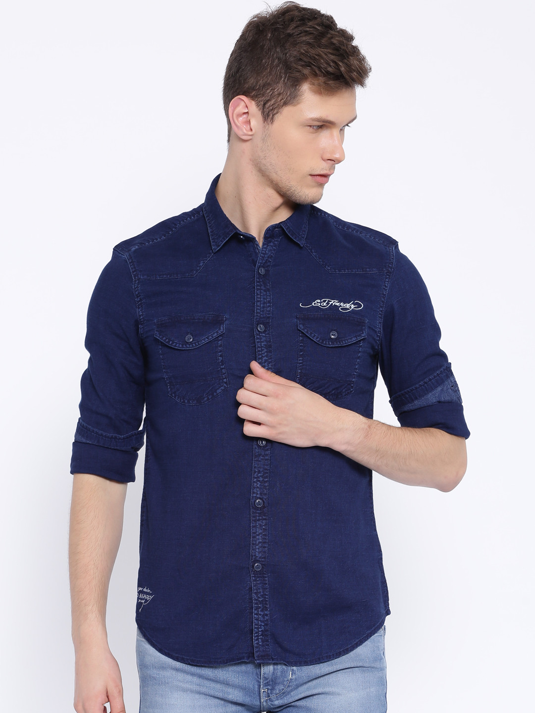 

Ed Hardy Navy Denim Casual Shirt, Navy blue