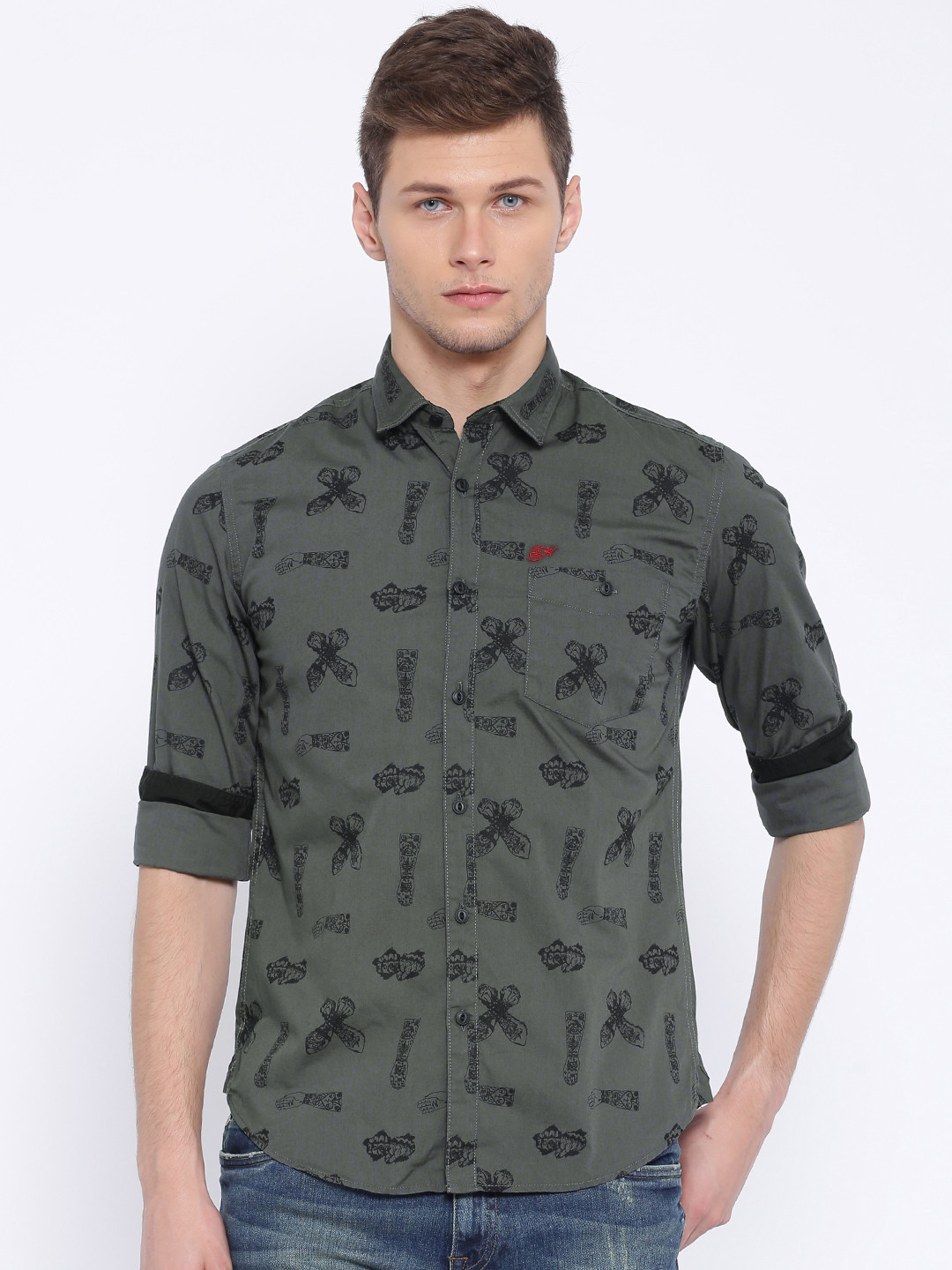 

Ed Hardy Grey Printed Casual Shirt
