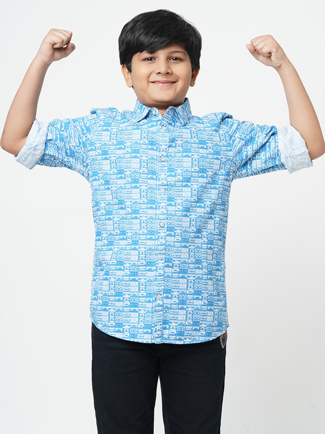 

URBAN SCOTTISH Boys Blue Printed Cotton Casual Shirt