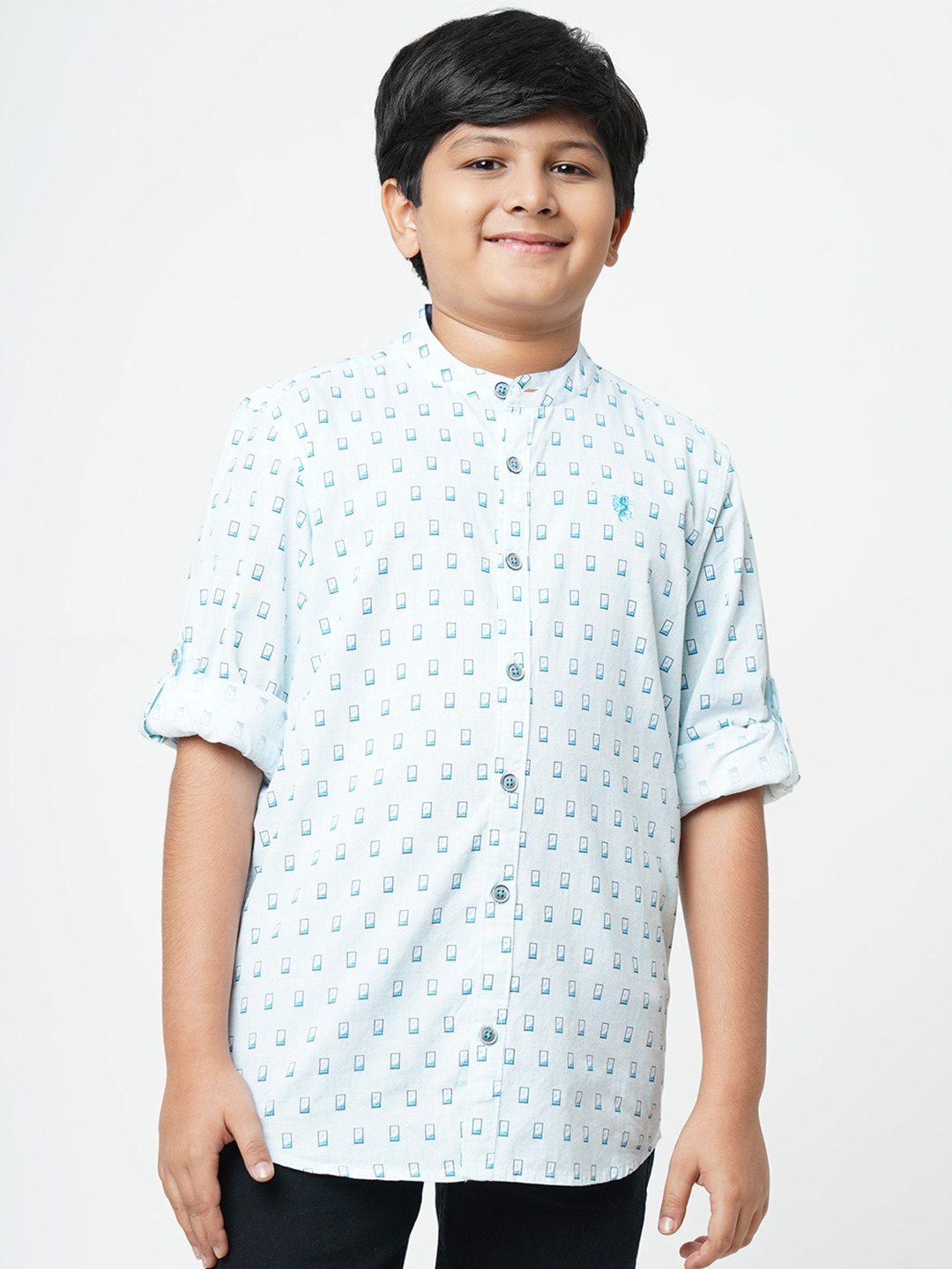 

URBAN SCOTTISH Boys Blue Printed Casual Shirt