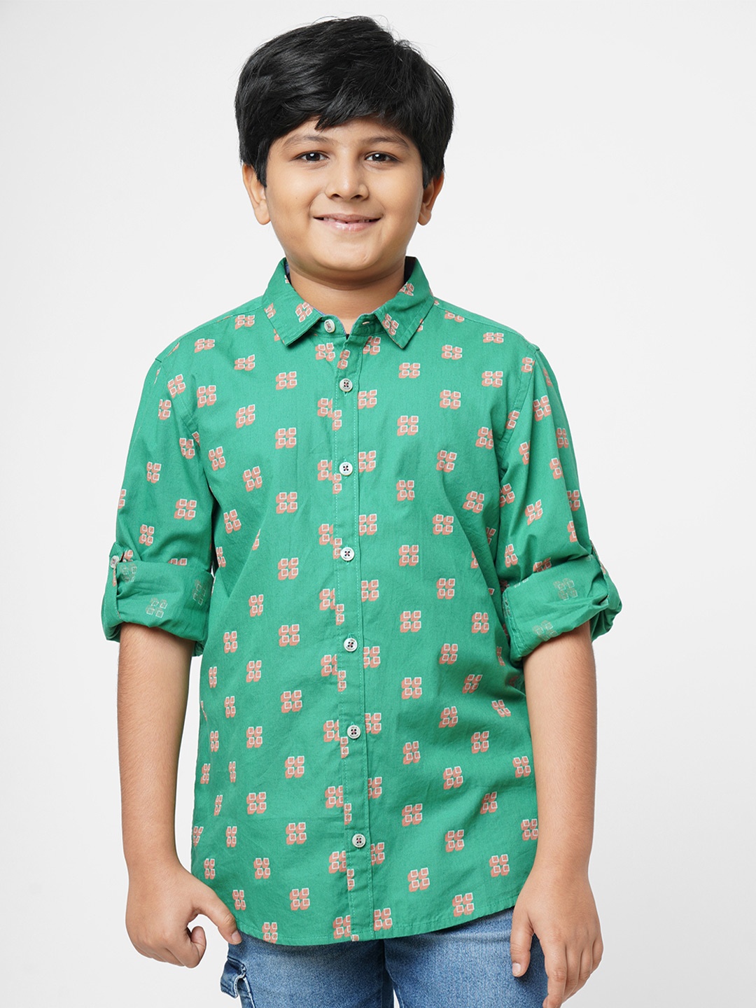 

URBAN SCOTTISH Boys Green Printed Casual Shirt