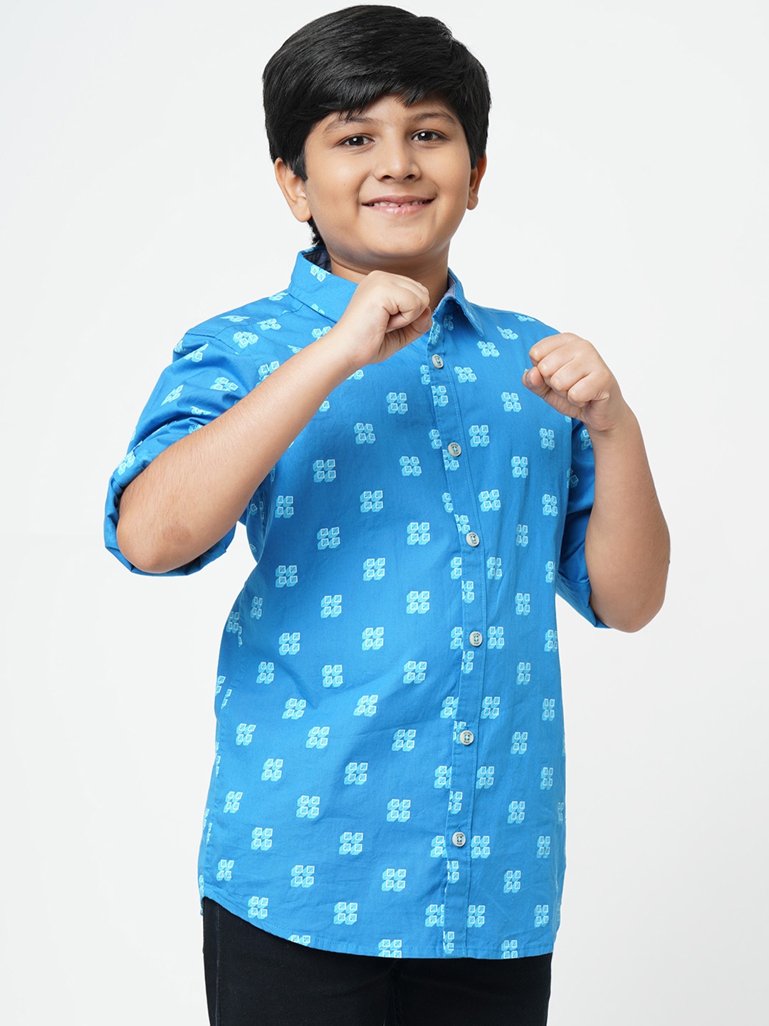 

URBAN SCOTTISH Boys Blue Floral Printed Casual Cotton Shirt