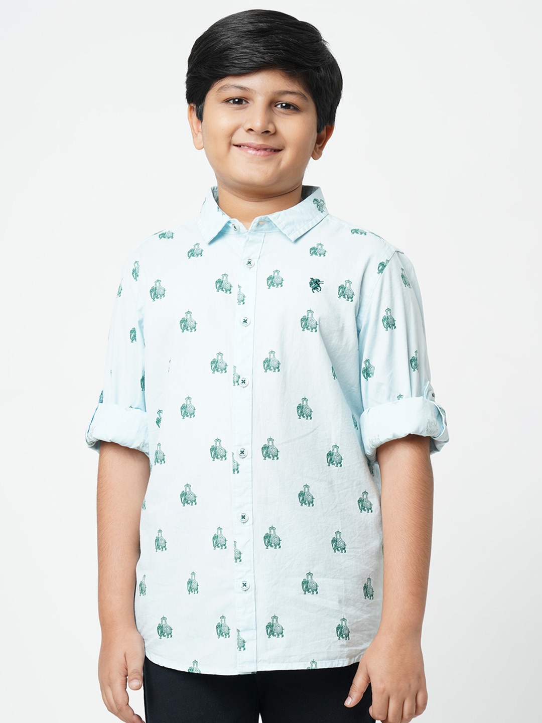 

URBAN SCOTTISH Boys Blue Printed Casual Cotton Shirt