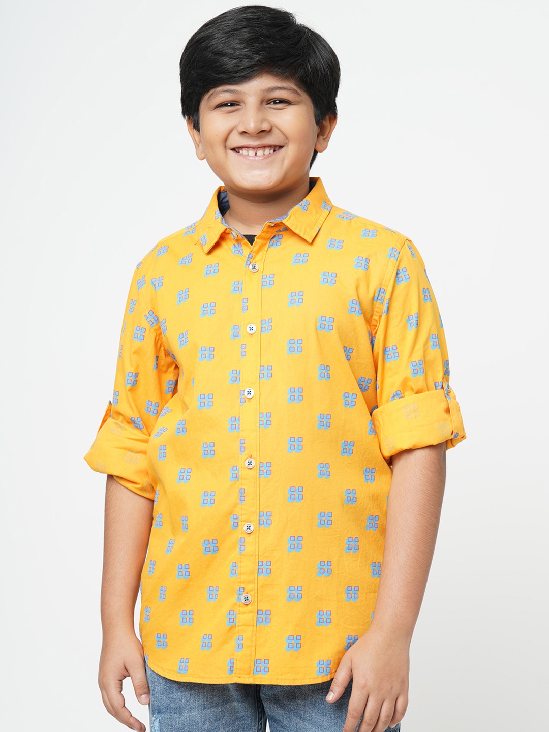 

URBAN SCOTTISH Boys Yellow Printed Casual Shirt