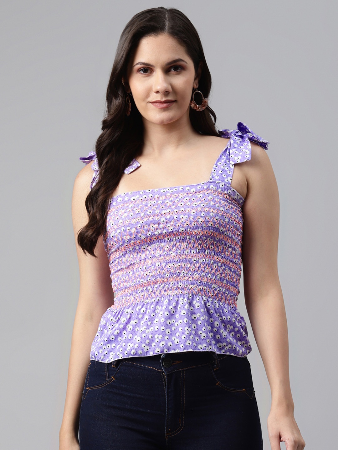 

I AM FOR YOU Purple & White Printed Peplum Top