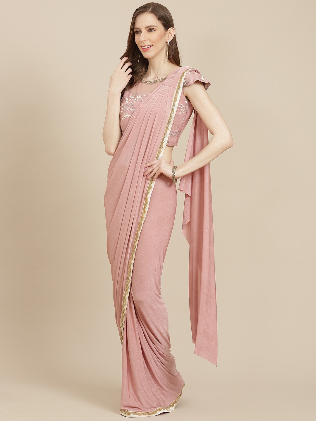 

Grancy Pink Sequinned Ready to Wear Saree