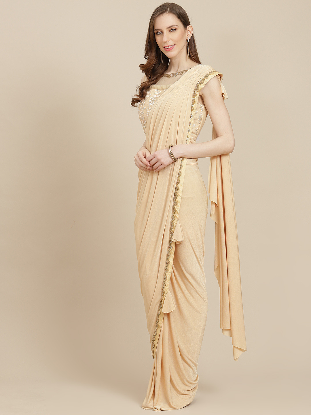 

Grancy Yellow Beads & Stones Ready to Wear Saree