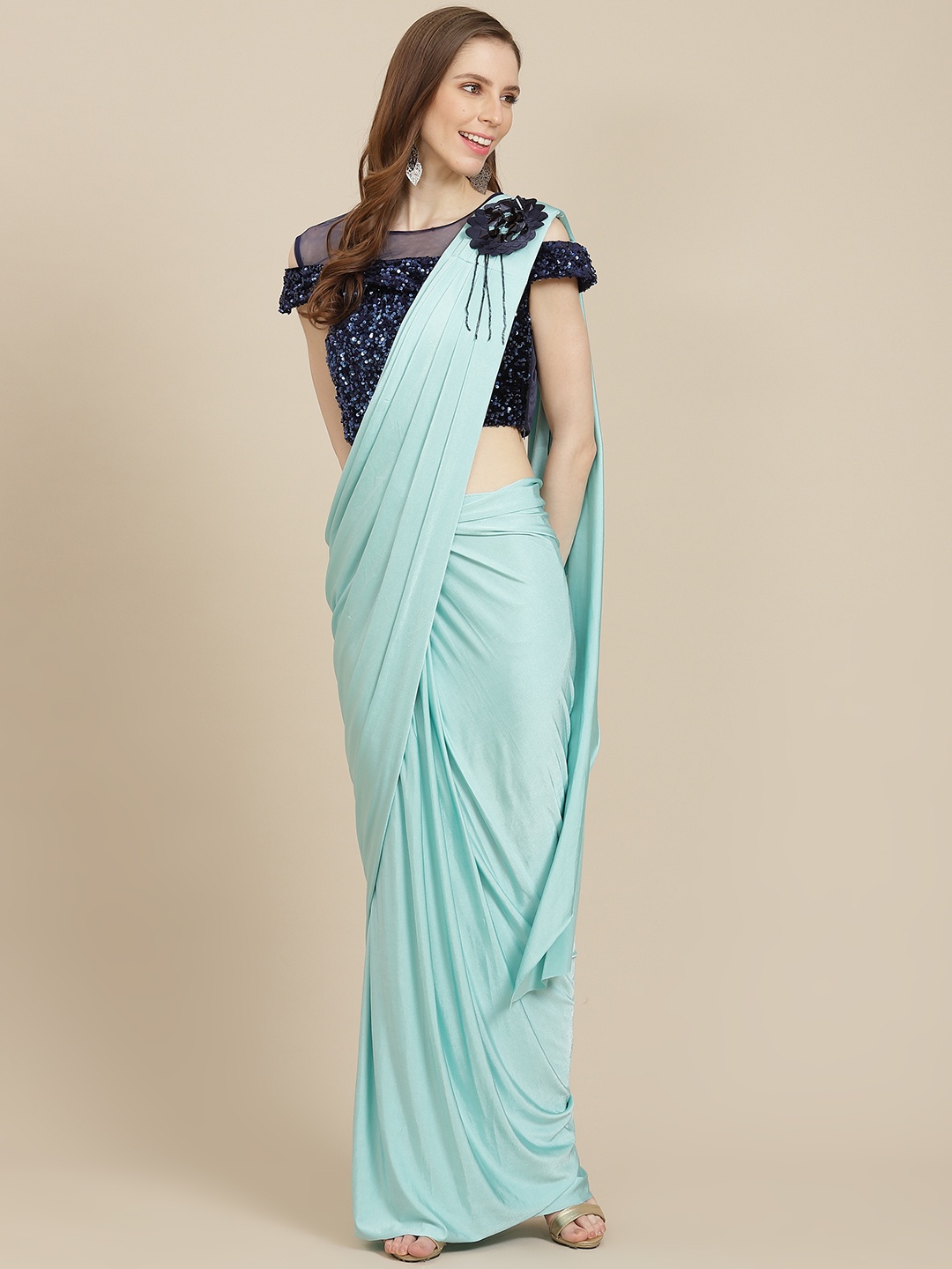 

Grancy Blue Solid Ready to Wear Saree