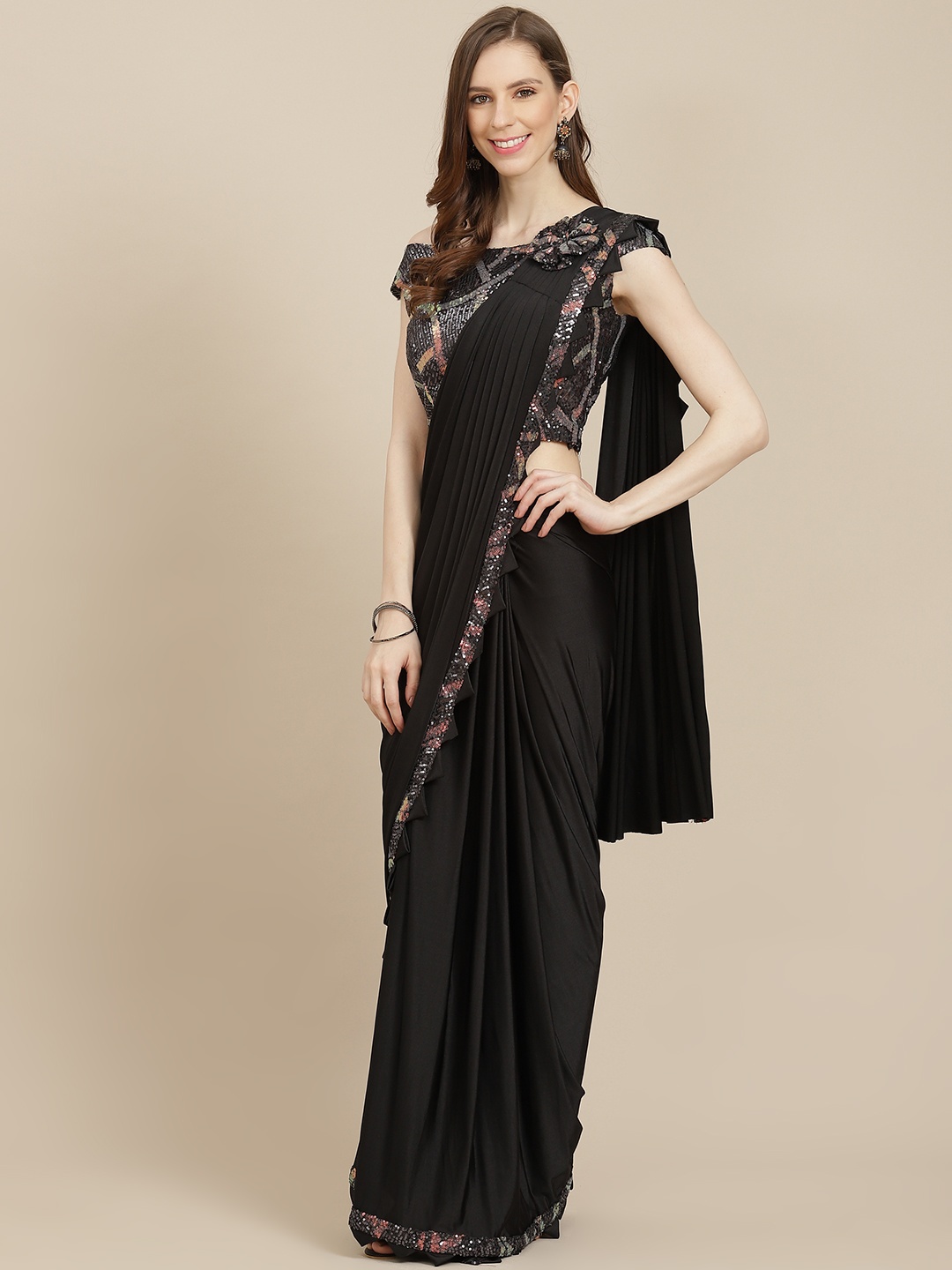 

Grancy Black Sequinned Ready to Wear Saree