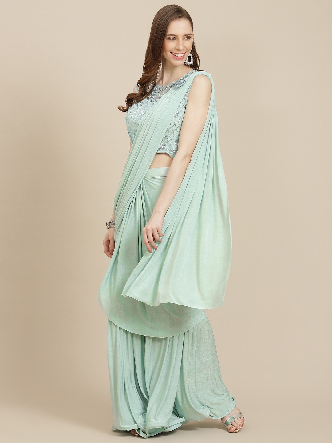 

Grancy Blue Sequinned Ready to Wear Saree