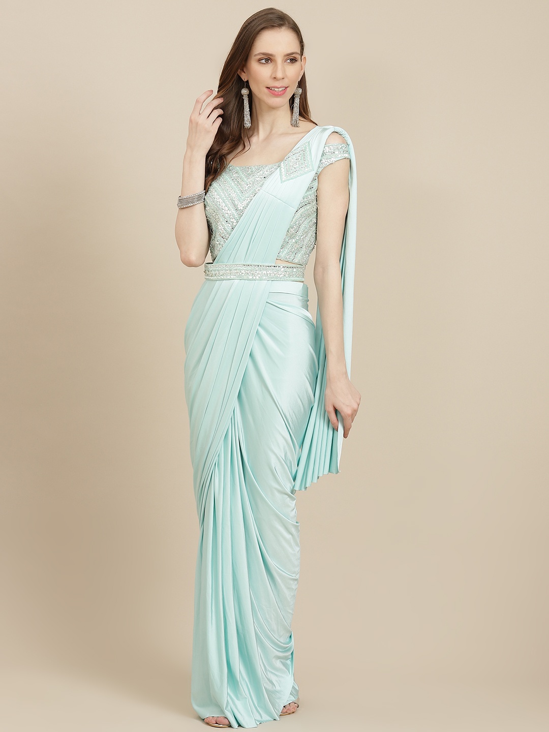 

Grancy Blue Solid Ready to Wear Saree