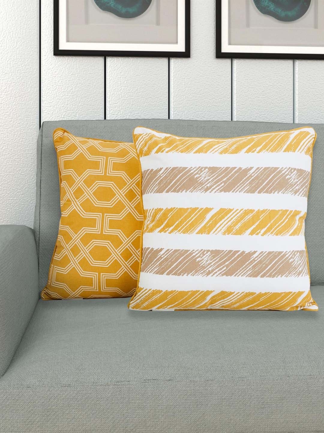 

Home Centre Set Of 2 Yellow & White Arcadia Lattice Printed Square Floor Cushions