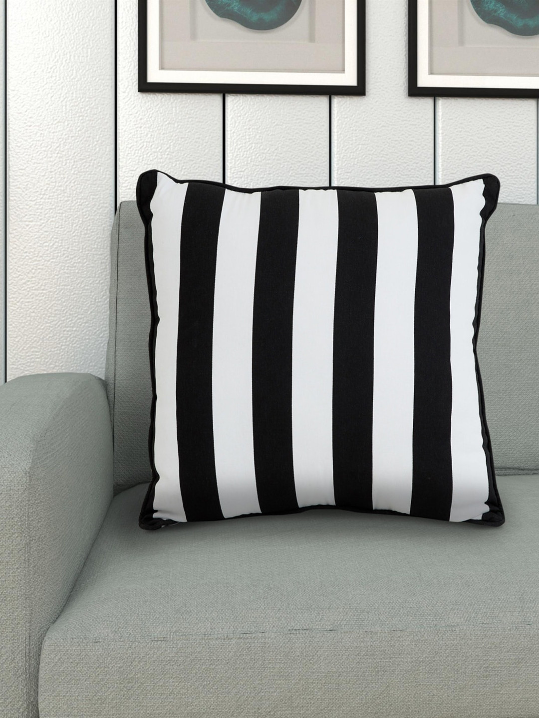 

Home Centre Black & White Striped Cotton Square Floor Cushion