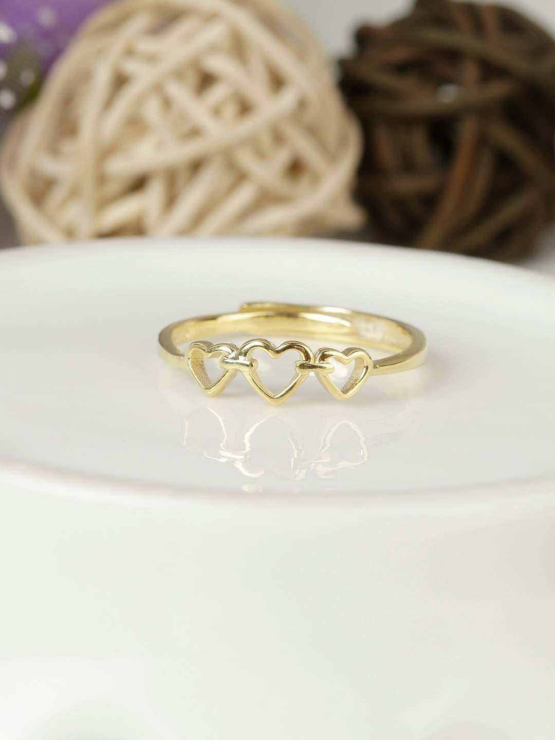 

GIVA 925 Sterling Silver Gold-Plated Triple Heart Adjustable Finger Ring
