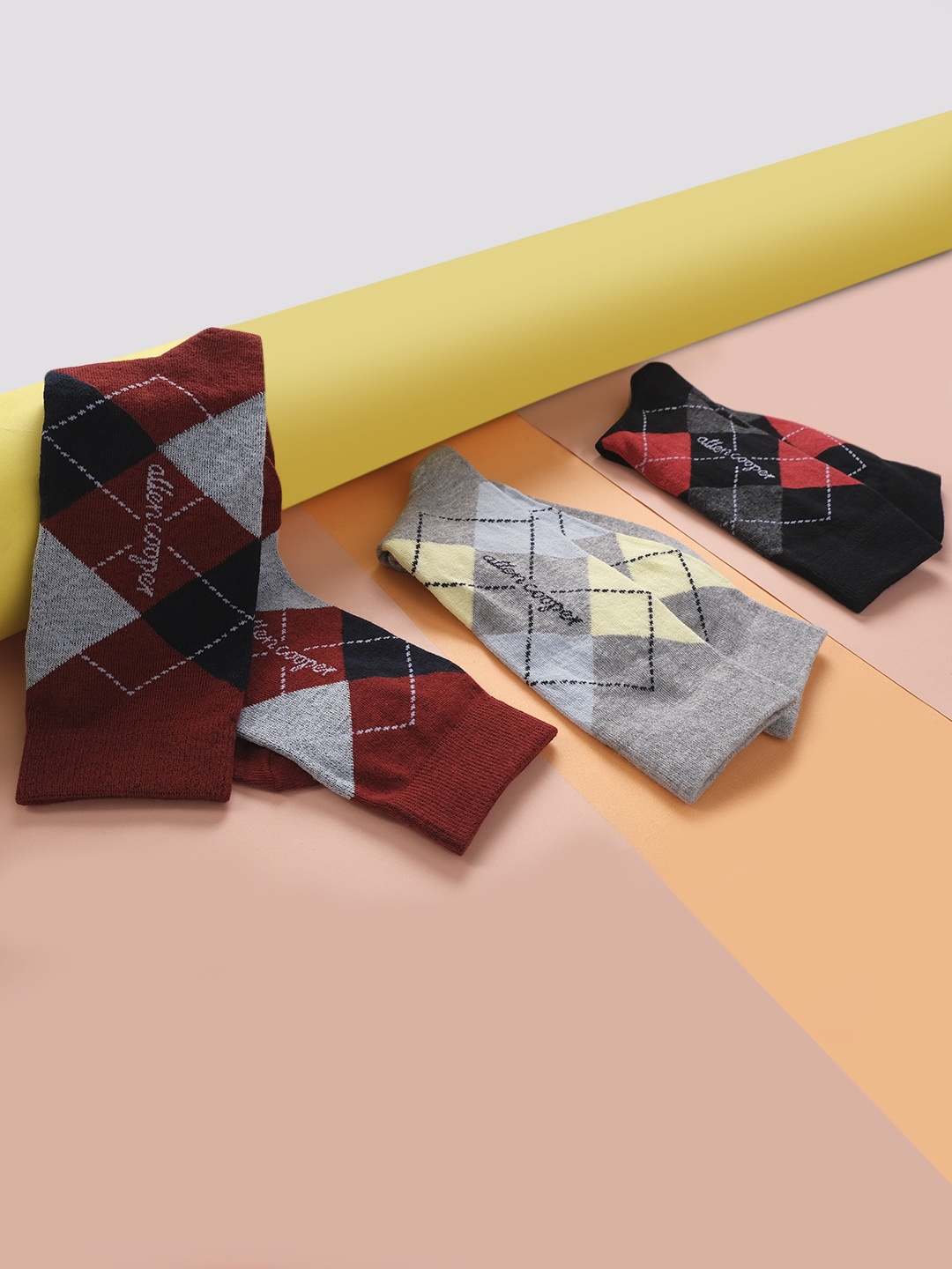 

Allen Cooper Men Pack Of 3 Assorted Above Ankle-Length Cotton Socks